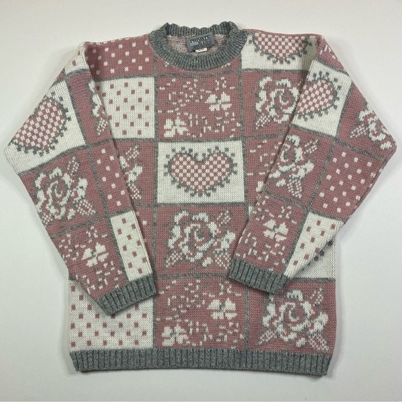 Vintage Patchwork Knit Sweater Women's Small Pullover 90's Soft Girl Grandmacore - Picture 1 of 6